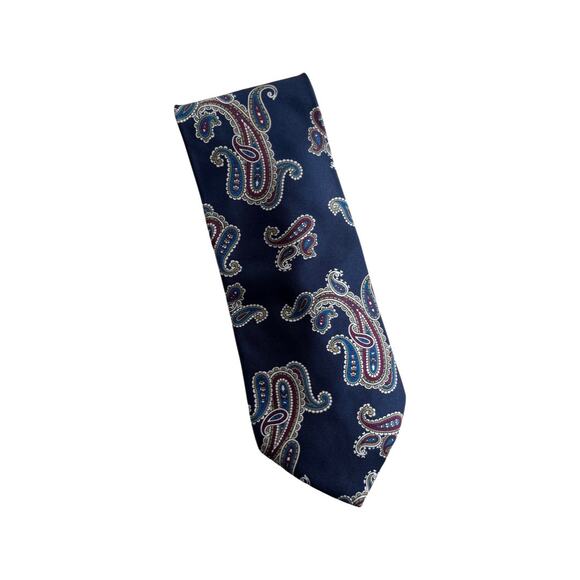 Vintage Harve Bernard Navy Blue Paisley Silk Necktie - Picture 1 of 4